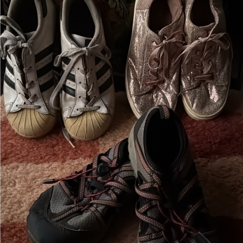 Lot of size 3 kid’s shoes, Chaco, Tom’s, Adidas